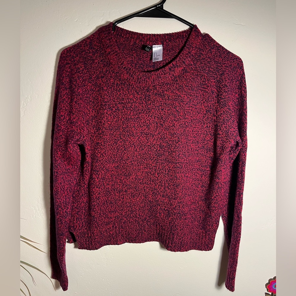 H&M Cozy Red & Navy Blue Blend Crop Sweater
